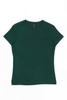 A green women's essential tee featuring a crew neck and short sleeves, with a label inside.