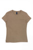 A women's essential t-shirt in a plain taupe colour, featuring a round neckline and short sleeves. It has a logo label.
