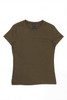 A women's surf tee in olive green, featuring a fitted style and short sleeves, with a branded label.