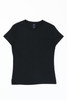A black women's surf tee with a fitted style and short sleeves, featuring a logo on the label.