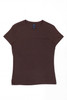 A brown women's surf tee with a classic short-sleeve design and a fitted silhouette. It features a branding label on the neckline.