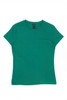 A green women's surf tee with a round neckline and short sleeves. It features a logo on the label.