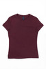 A maroon women's surf tee with a fitted design and a small logo on the label.