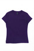 A purple women's surf tee with a classic fit and short sleeves. It features a logo on the label.