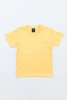A yellow youth essential t-shirt displayed flat, featuring a branding label on the neckline.