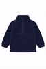 A navy blue polar fleece jacket with a 1/4 zip and long sleeves, featuring a small logo.