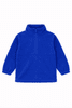 A blue polar fleece 1/4 zip jacket with a high collar and long sleeves, featuring a logo.