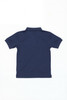 A navy blue Youth Form Polo shirt featuring a classic polo collar and short sleeves. It has a logo on the back.