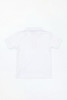 A white polo shirt with short sleeves and a collar, featuring a logo on the back.