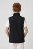 A black youth softshell vest shown from the back, featuring a high collar and no sleeves.