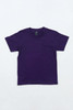 A purple youth essential tee with a classic crew neckline and short sleeves, featuring a logo inside the collar.