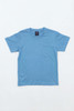 A light blue youth t-shirt with short sleeves and a round neck. The shirt features a logo.