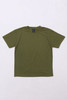 A green t-shirt displayed flat, featuring short sleeves and a round neckline. It has a label inside, but no visible branding.