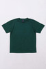A green T-shirt laid flat, featuring a simple design and a tag at the neckline. It has no visible logos or branding.