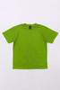 A bright green T-shirt, short-sleeved, with a label inside and no visible designs or patterns.