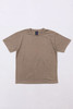 A plain, short-sleeved t-shirt in a sandy beige colour, featuring a label inside.