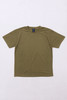 An olive green T-shirt with short sleeves. The shirt features a logo at the neckline.