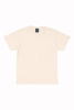 A plain cream t-shirt with short sleeves, featuring a small logo on the back.