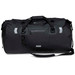 A black waterproof duffle bag with multiple handles, zippers, and a shoulder strap. It features a logo on the side.