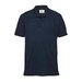 A dark navy men's polo shirt with a collar and short sleeves, featuring a logo on the chest.
