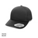 A black cap with a seamless design, featuring a flat visor and a branded logo on the front.