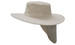A beige canvas sun hat with a wide brim and extended neck flap. It features ventilation holes and a simple design.