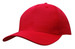 A red cotton twill cap with a buckle, featuring a curved brim and a seamless design.