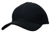 A black cotton twill cap with a buckle at the back and a structured peak. It features a logo on the front.