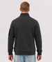A grey fleece jumper with a 1/4 zip and a sleeve pocket, featuring a logo.