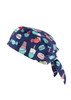 A navy unisex printed scrub cap featuring a playful design of sweets, including ice creams and lollipops.