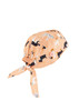 A unisex scrub cap with a beige background, decorated with various dog patterns and a tie at the back.