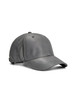 A grey cap made from recycled polyester featuring a textured finish and a logo on the side.