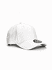 A white cap with a curved brim and a logo on the side. It features a classic brushed twill design.