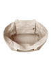 A beige canvas tote bag with double handles and an inner zip pocket. Features a spacious, unlined interior.