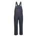 A navy blue pair of waterproof bib and brace overalls with adjustable straps and a chest pocket.
