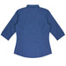 A blue button-up shirt with 3/4 sleeves, featuring a fitted design and a collar. Includes a logo.