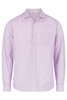 A long-sleeve button-up shirt in light purple with a single chest pocket and a logo on the collar.