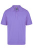 A short-sleeved polo shirt in a light purple shade, featuring a collar and a logo.