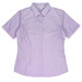 A short-sleeve button-up shirt in light purple with a fitted design and a collar. Features a branding logo.