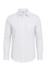 A long-sleeve button-up shirt in white with a pocket and a collar. It features a logo brand.