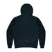 A dark green hoodie featuring a hood and long sleeves, with a plain back design. It has a logo.