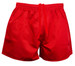 Red rugby men's shorts featuring an elastic waistband and drawstring, with a simple design and a logo.