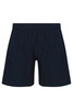 Navy blue men's sports shorts with an elastic waistband and logo branding. Ideal for school uniforms.