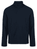 A navy soft shell jacket featuring a zip-up front and two side pockets, with a high neck design.