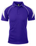 A purple polo shirt with white accents and a collar. The shirt features a logo on the chest area.
