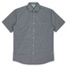 A short-sleeve button-up shirt in a black and white check pattern, featuring a single chest pocket and a collar.