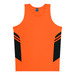 An orange singlet featuring black side panels and a logo on the front. Ideal for kids' casual wear.