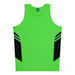 A bright green men's singlet featuring black side panels and a logo on the neckline.