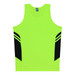A bright yellow singlet with black side panels and a logo at the neckline. Ideal for kids.