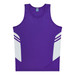 A purple singlet featuring white side panels and a logo. Suitable for kids and sports activities.